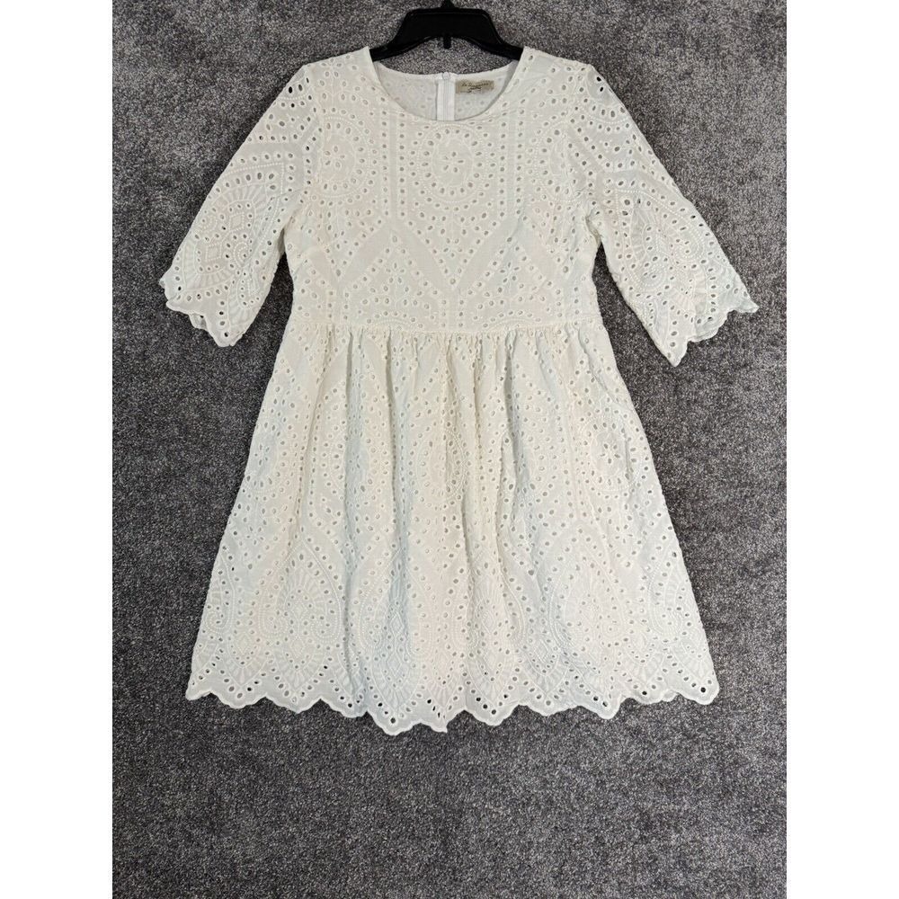 Le Ragazze Eyelet Dress Womens Large White Italy Cottagecore Bridal Shower Event
